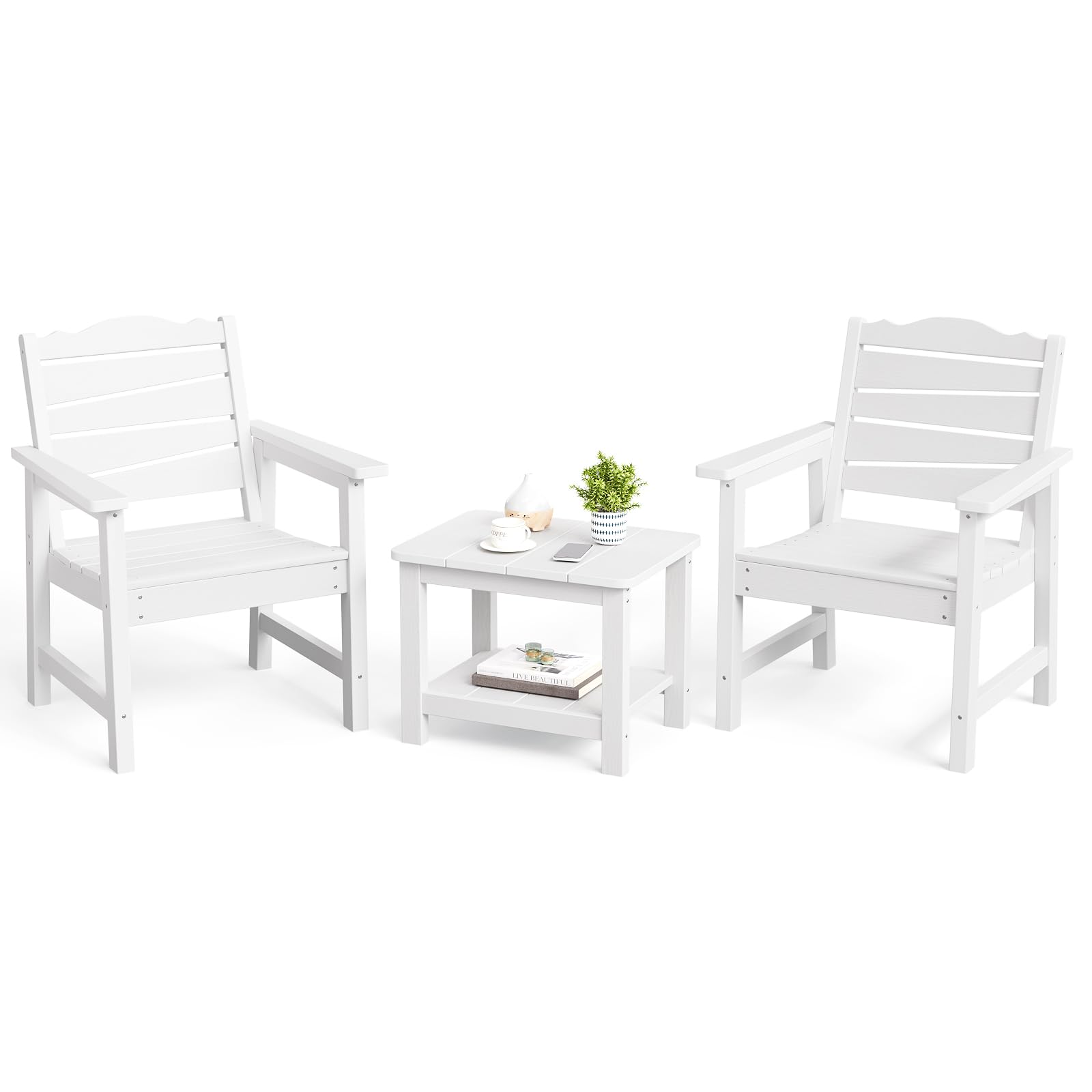 18" Outdoor Side Table, 2-Tier Patio Side Table, Weather Resistant, Easy Assembled, HIPS Adirondack Side Table for Backyard, Pool, Indoor (Lake Blue)