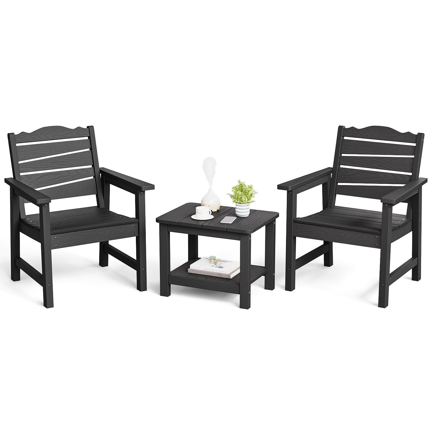 18" Outdoor Side Table, 2-Tier Patio Side Table, Weather Resistant, Easy Assembled, HIPS Adirondack Side Table for Backyard, Pool, Indoor (Lake Blue)