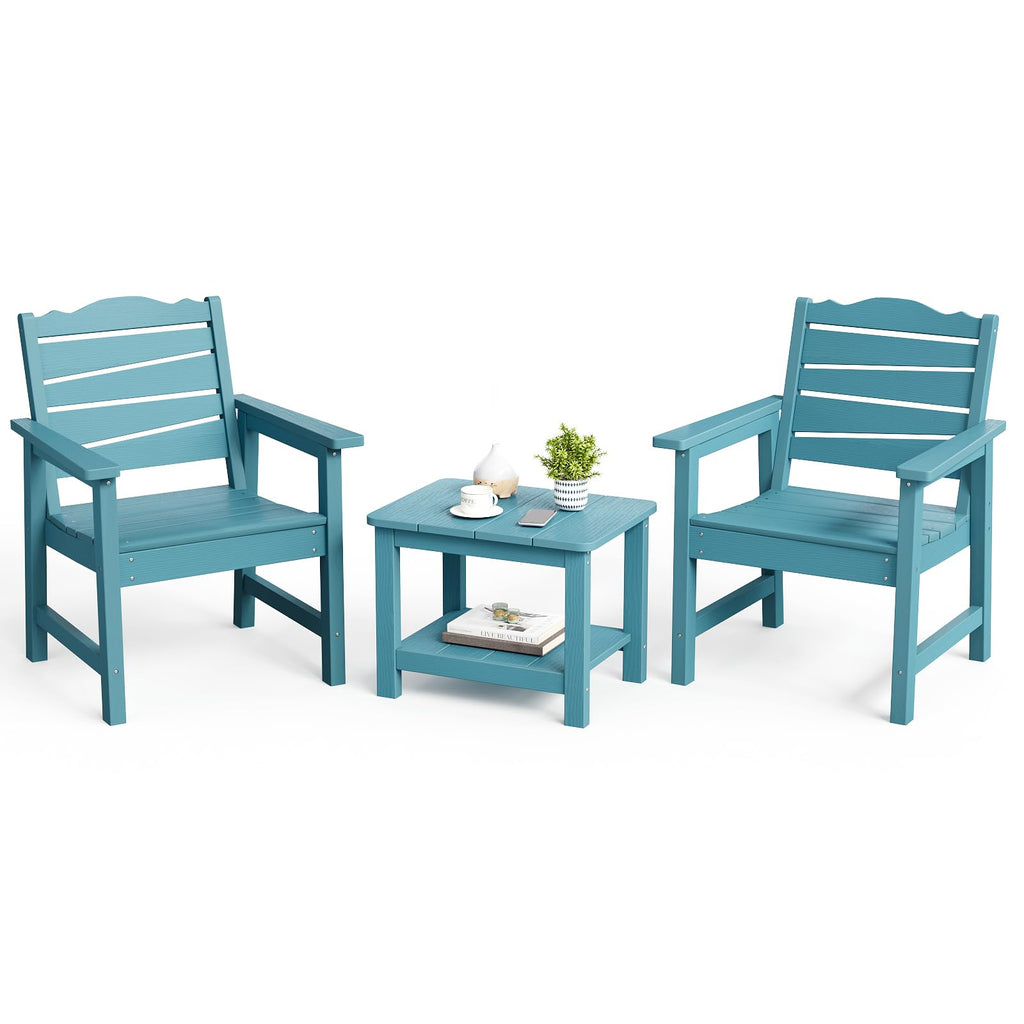 18" Outdoor Side Table, 2-Tier Patio Side Table, Weather Resistant, Easy Assembled, HIPS Adirondack Side Table for Backyard, Pool, Indoor (Lake Blue)