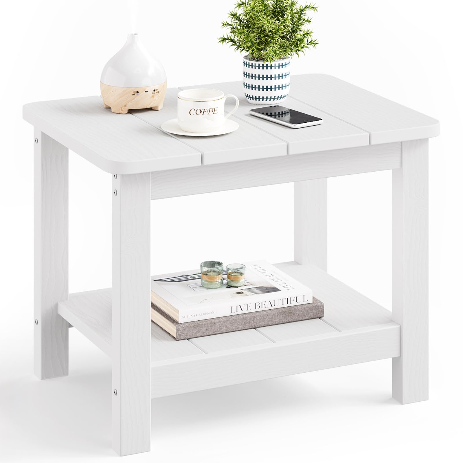 18" Outdoor Side Table, 2-Tier Patio Side Table, Weather Resistant, Easy Assembled, HIPS Adirondack Side Table for Backyard, Pool, Indoor (Lake Blue)
