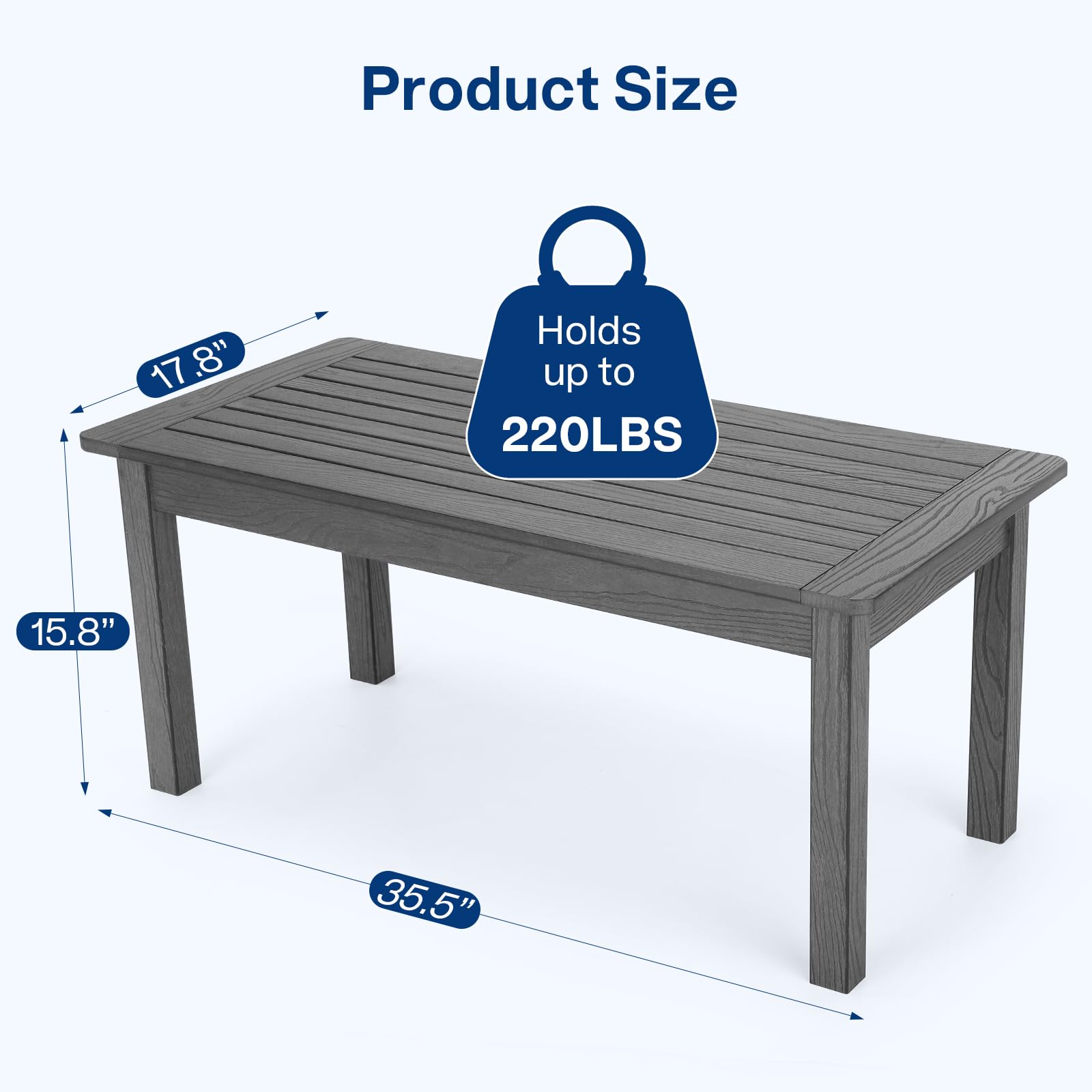 18" Outdoor Side Table, 2-Tier Patio Side Table, Weather Resistant, Easy Assembled, HIPS Adirondack Side Table for Backyard, Pool, Indoor (Lake Blue)