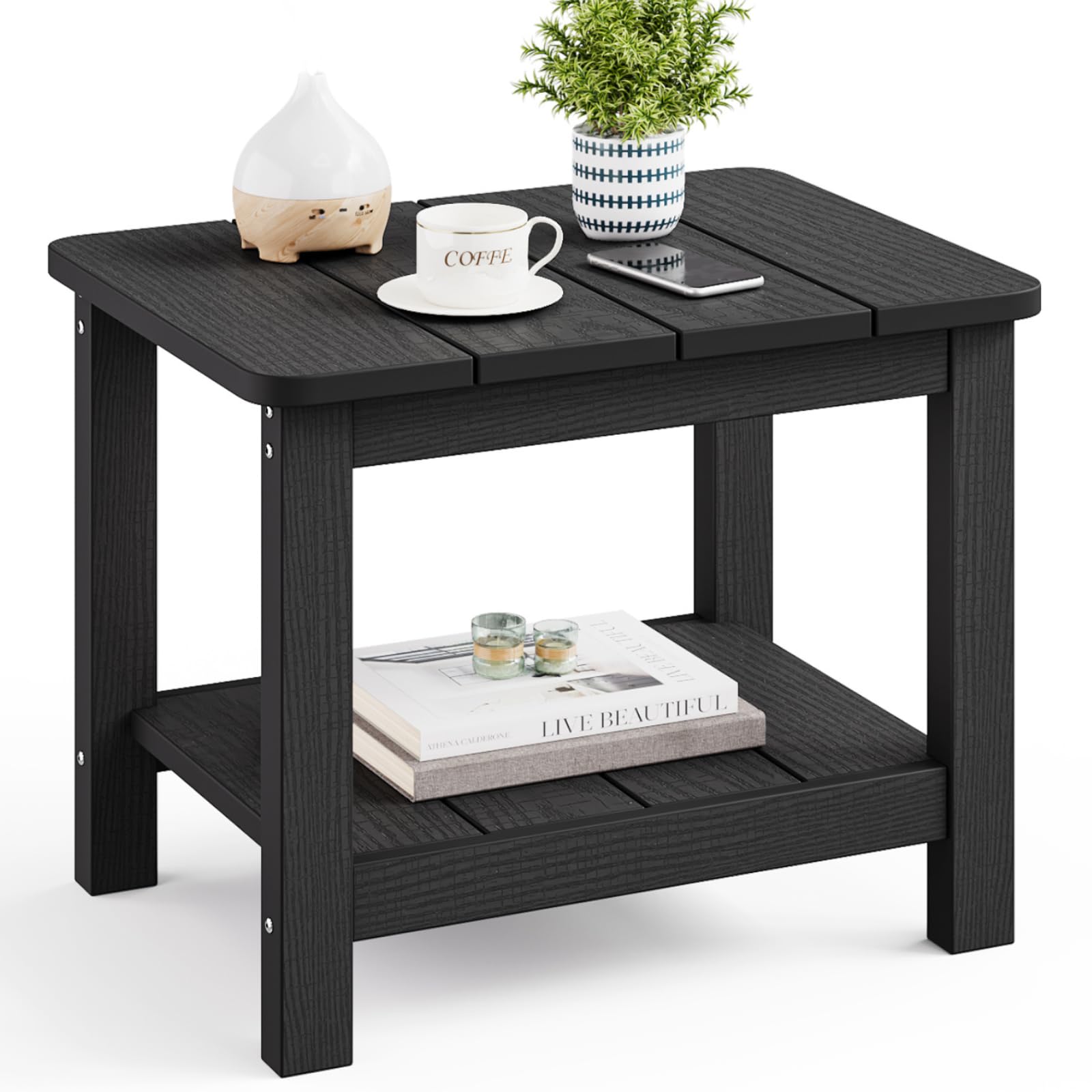 18" Outdoor Side Table, 2-Tier Patio Side Table, Weather Resistant, Easy Assembled, HIPS Adirondack Side Table for Backyard, Pool, Indoor (Lake Blue)