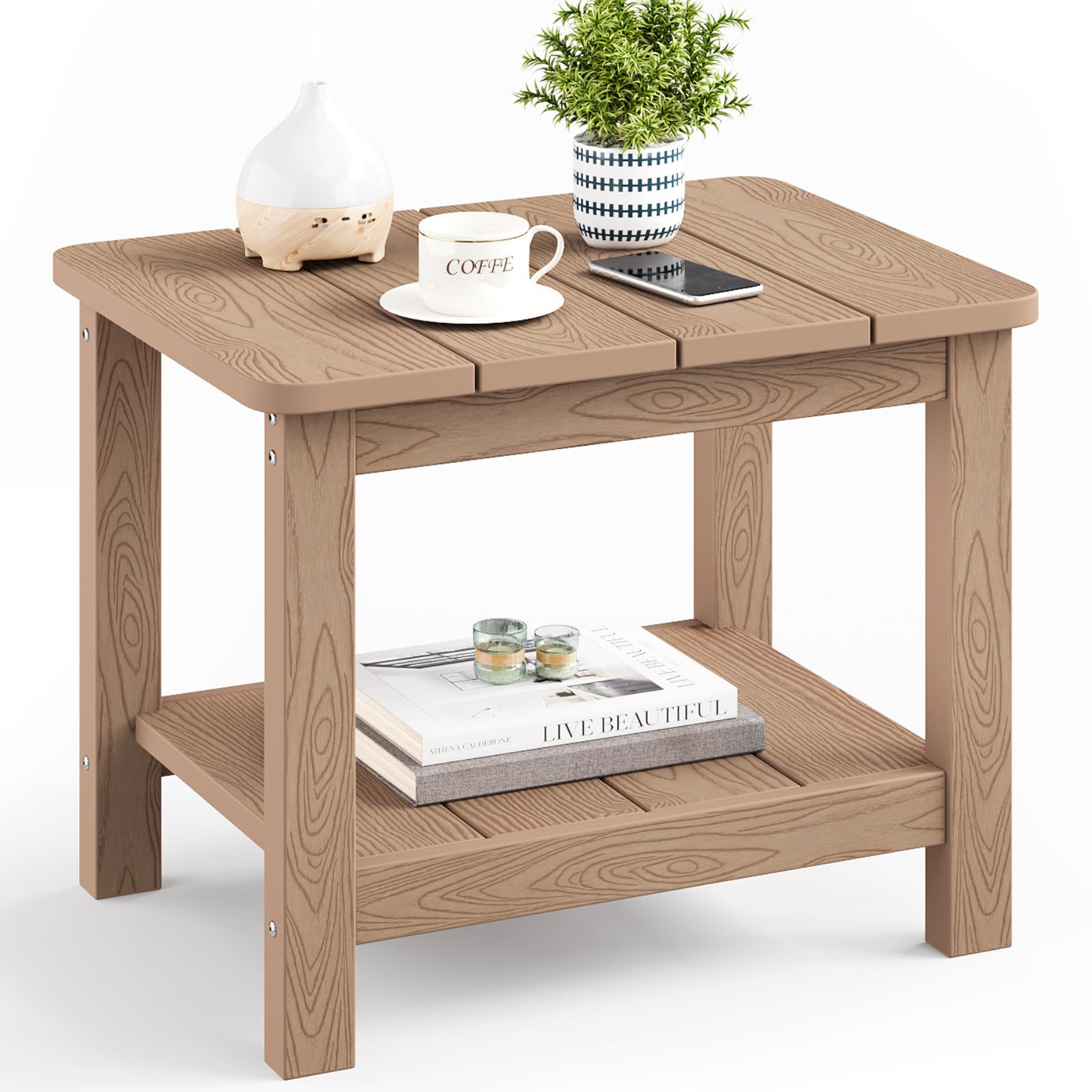18" Outdoor Side Table, 2-Tier Patio Side Table, Weather Resistant, Easy Assembled, HIPS Adirondack Side Table for Backyard, Pool, Indoor (Lake Blue)