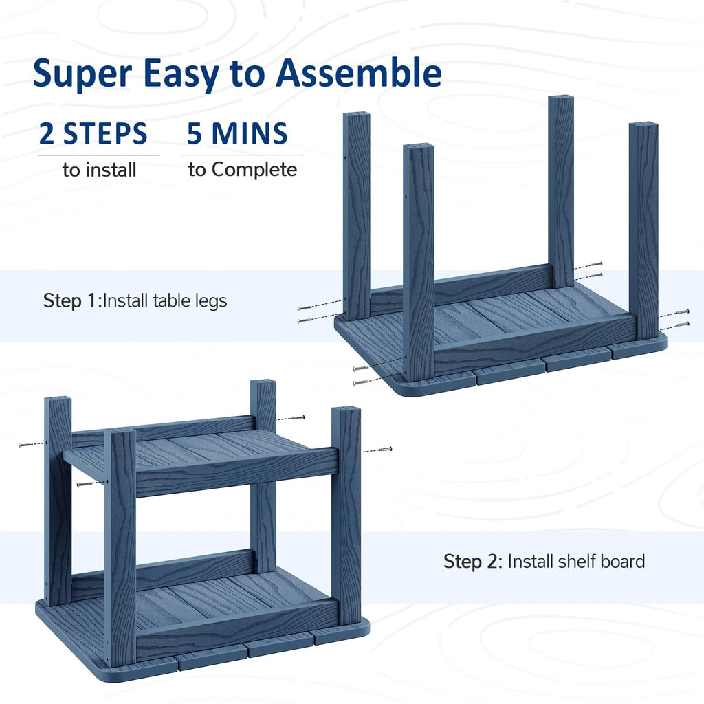 18" Outdoor Side Table, 2-Tier Patio Side Table, Weather Resistant, Easy Assembled, HIPS Adirondack Side Table for Backyard, Pool, Indoor (Lake Blue)
