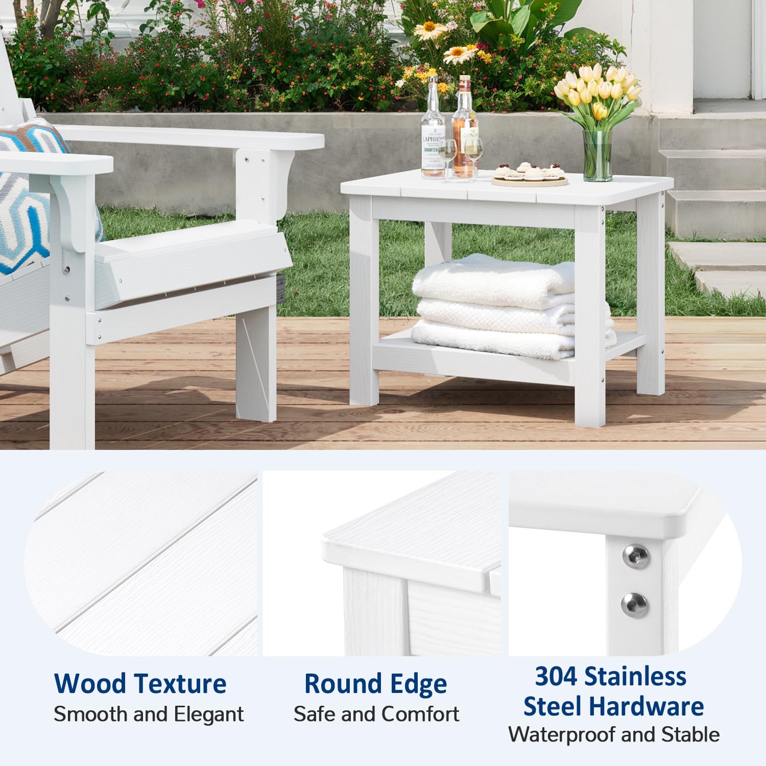 18" Outdoor Side Table, 2-Tier Patio Side Table, Weather Resistant, Easy Assembled, HIPS Adirondack Side Table for Backyard, Pool, Indoor (Lake Blue)