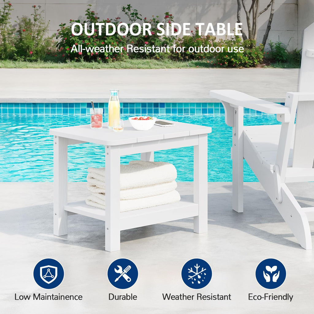 18" Outdoor Side Table, 2-Tier Patio Side Table, Weather Resistant, Easy Assembled, HIPS Adirondack Side Table for Backyard, Pool, Indoor (Lake Blue)