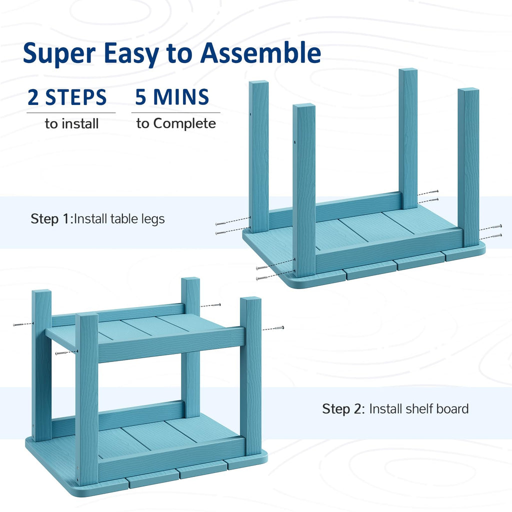 18" Outdoor Side Table, 2-Tier Patio Side Table, Weather Resistant, Easy Assembled, HIPS Adirondack Side Table for Backyard, Pool, Indoor (Lake Blue)