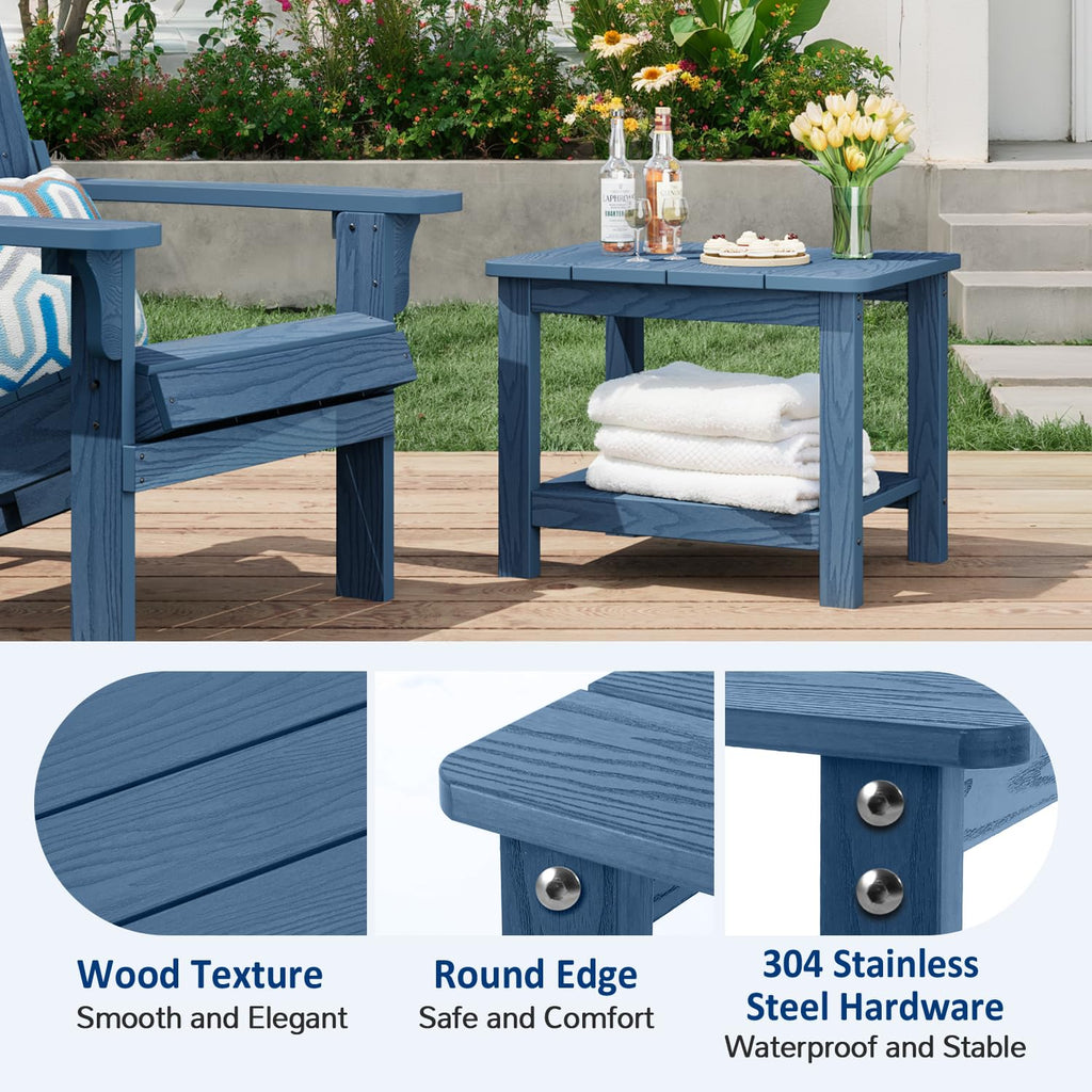 18" Outdoor Side Table, 2-Tier Patio Side Table, Weather Resistant, Easy Assembled, HIPS Adirondack Side Table for Backyard, Pool, Indoor (Lake Blue)