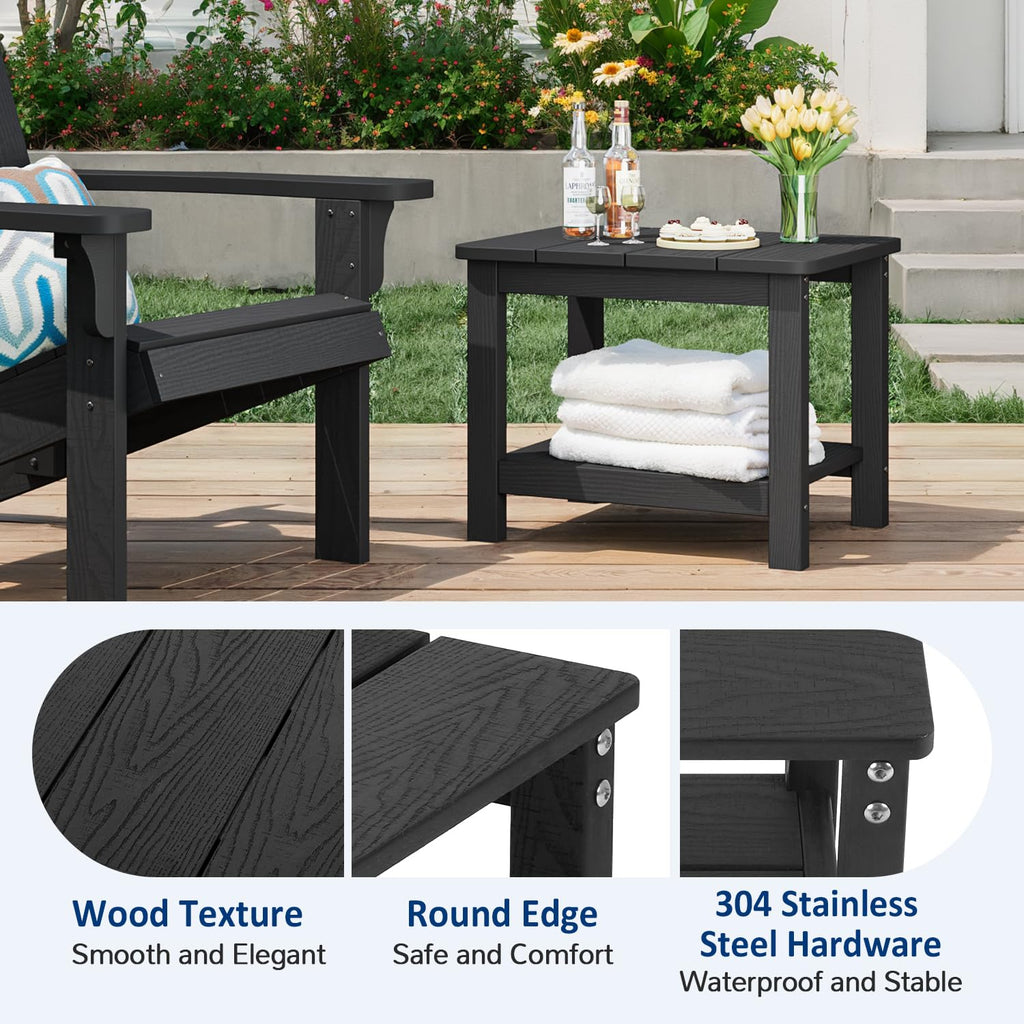 18" Outdoor Side Table, 2-Tier Patio Side Table, Weather Resistant, Easy Assembled, HIPS Adirondack Side Table for Backyard, Pool, Indoor (Lake Blue)