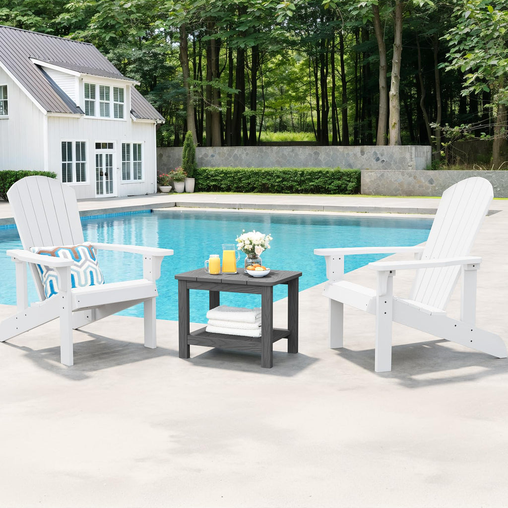 18" Outdoor Side Table, 2-Tier Patio Side Table, Weather Resistant, Easy Assembled, HIPS Adirondack Side Table for Backyard, Pool, Indoor (Lake Blue)