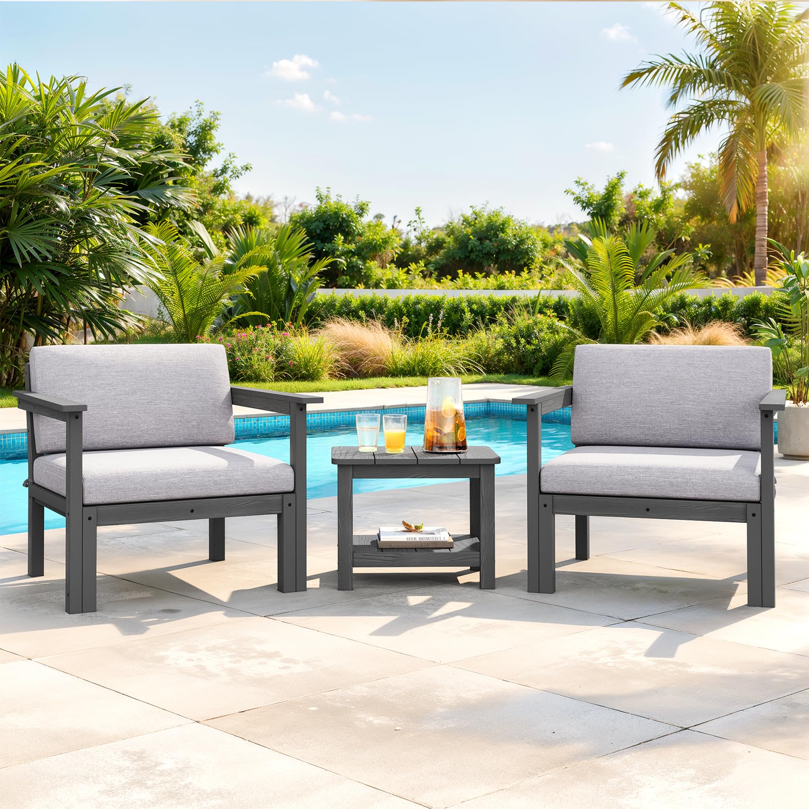 18" Outdoor Side Table, 2-Tier Patio Side Table, Weather Resistant, Easy Assembled, HIPS Adirondack Side Table for Backyard, Pool, Indoor (Lake Blue)