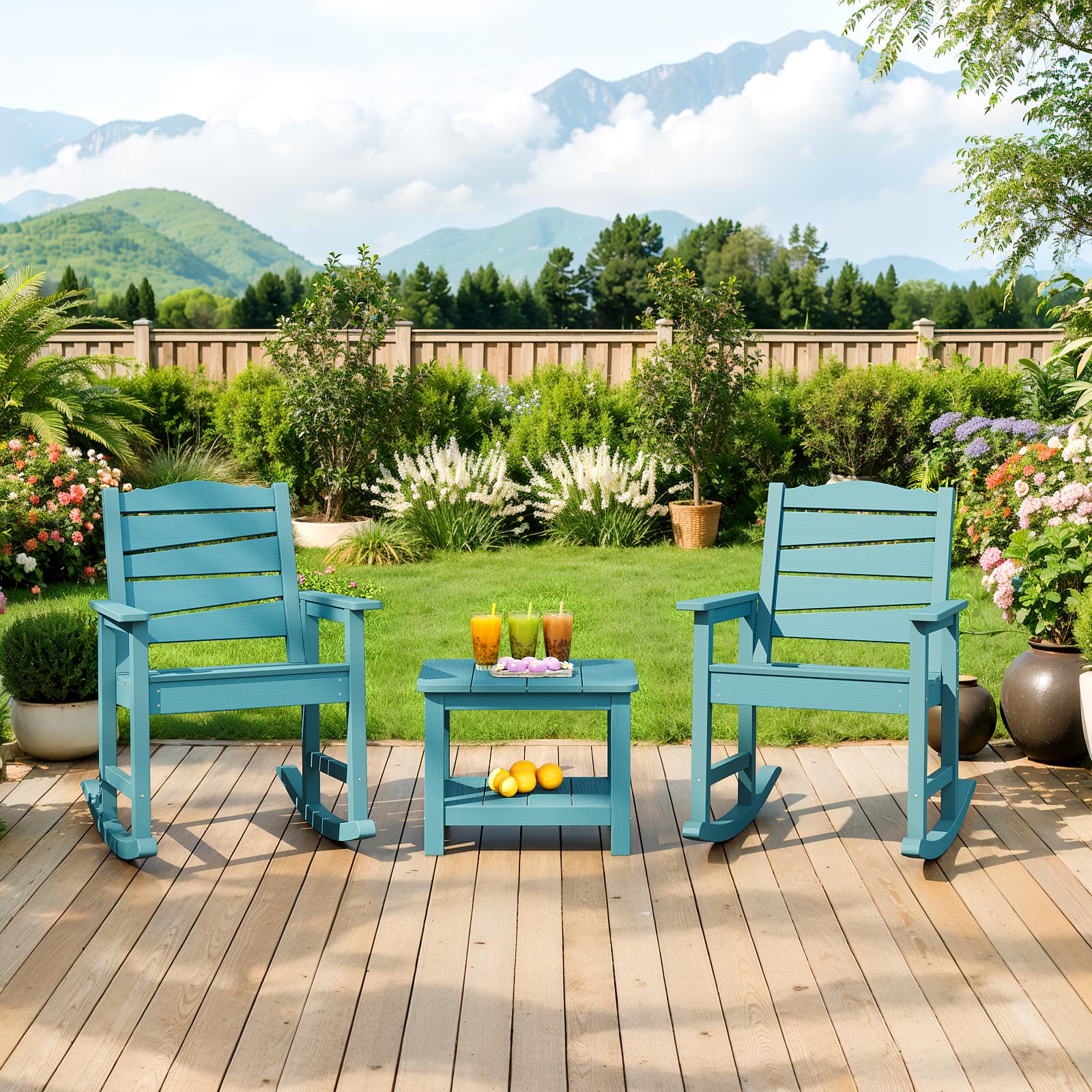 18" Outdoor Side Table, 2-Tier Patio Side Table, Weather Resistant, Easy Assembled, HIPS Adirondack Side Table for Backyard, Pool, Indoor (Lake Blue)