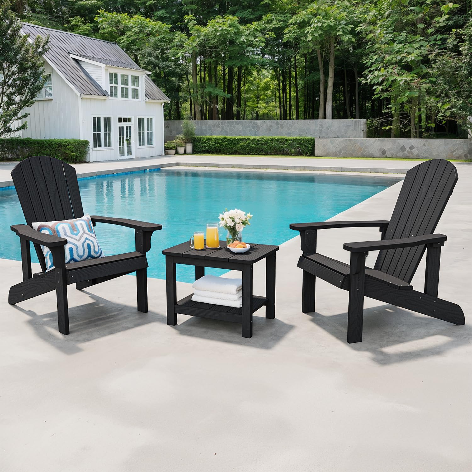 18" Outdoor Side Table, 2-Tier Patio Side Table, Weather Resistant, Easy Assembled, HIPS Adirondack Side Table for Backyard, Pool, Indoor (Lake Blue)