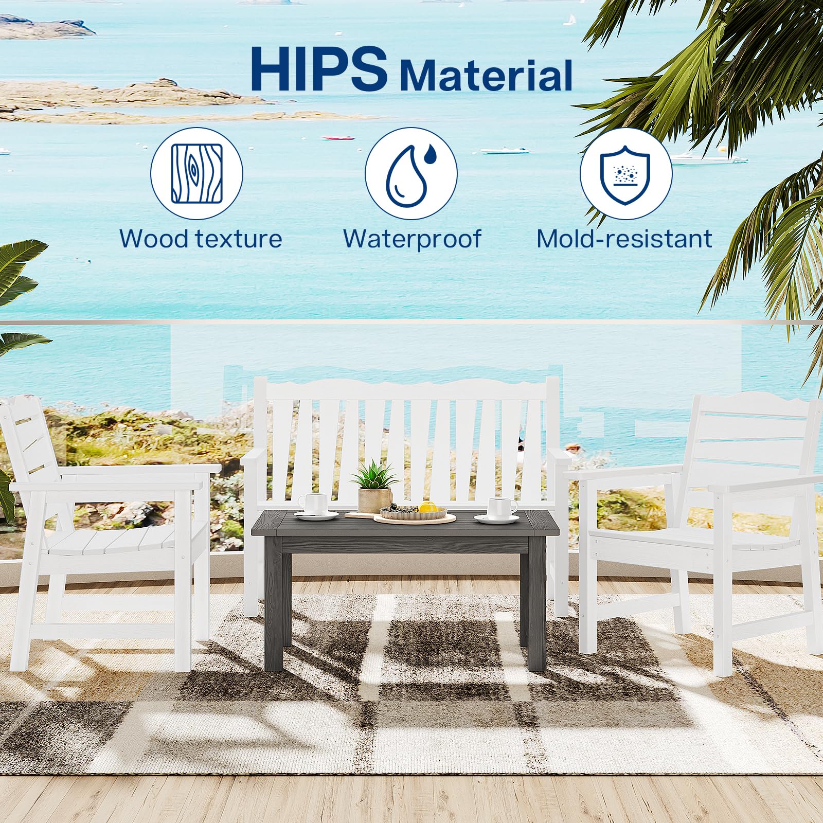 18" Outdoor Side Table, 2-Tier Patio Side Table, Weather Resistant, Easy Assembled, HIPS Adirondack Side Table for Backyard, Pool, Indoor (Lake Blue)