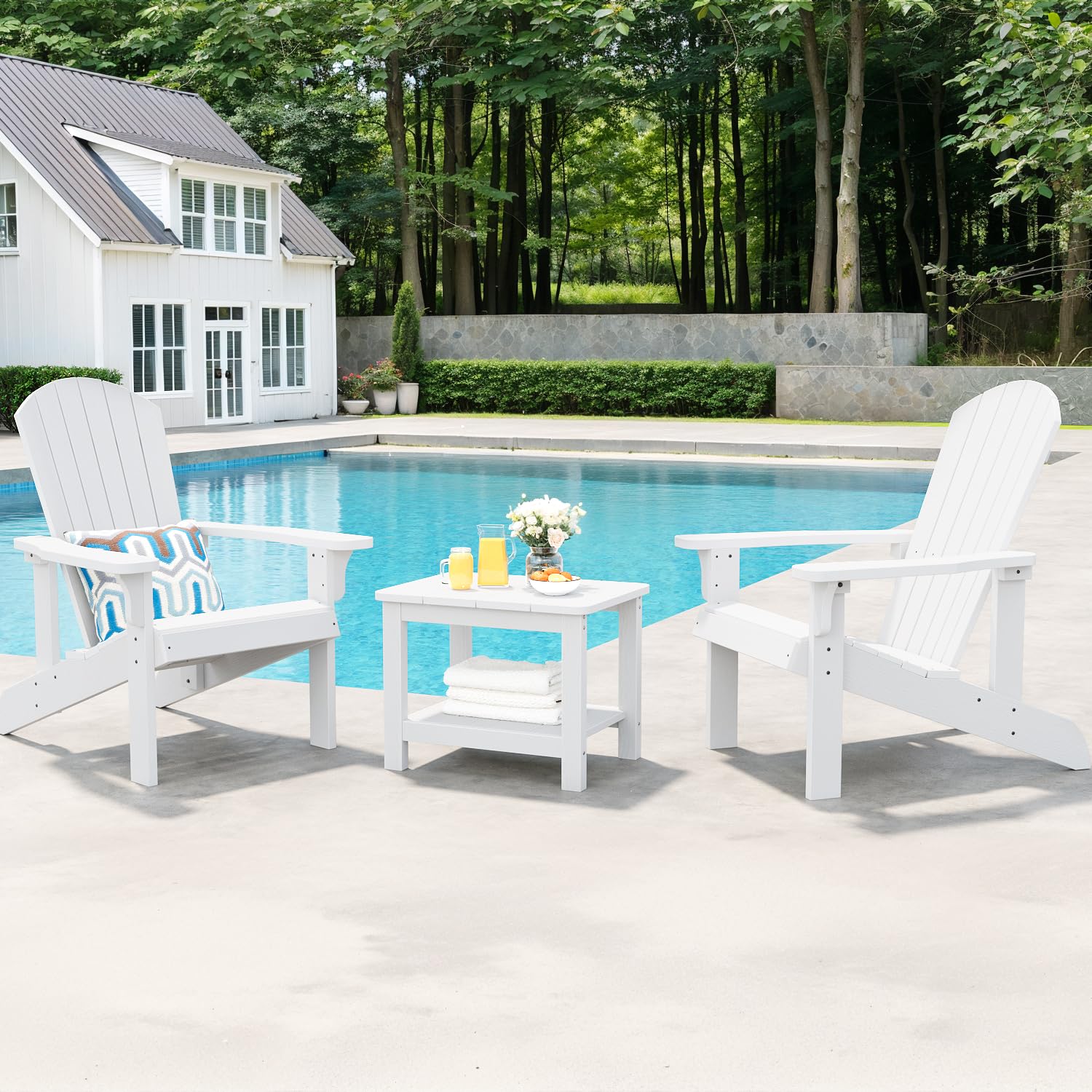 18" Outdoor Side Table, 2-Tier Patio Side Table, Weather Resistant, Easy Assembled, HIPS Adirondack Side Table for Backyard, Pool, Indoor (Lake Blue)