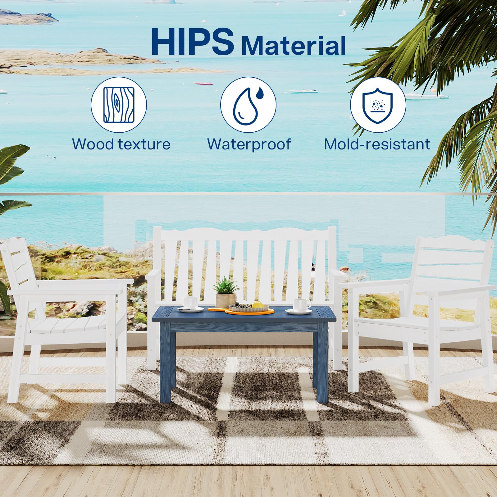 18" Outdoor Side Table, 2-Tier Patio Side Table, Weather Resistant, Easy Assembled, HIPS Adirondack Side Table for Backyard, Pool, Indoor (Lake Blue)