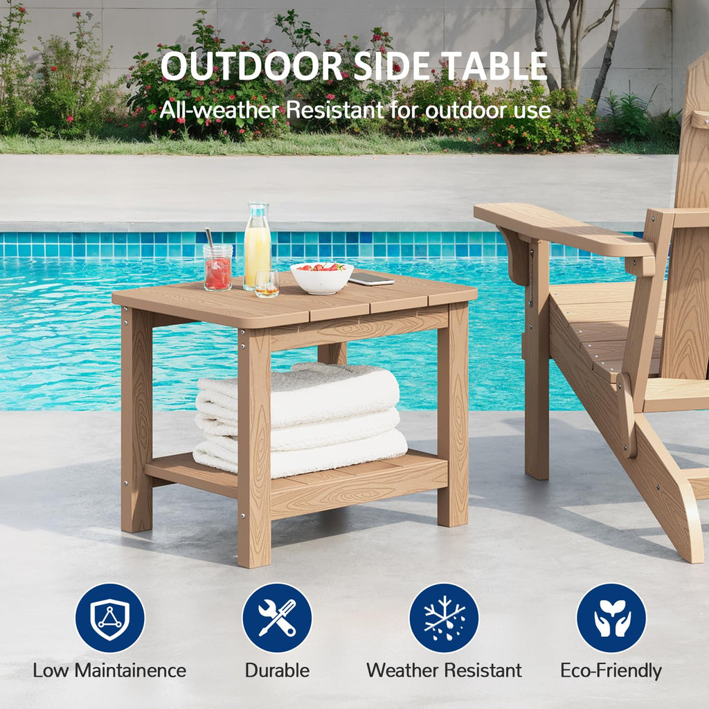 18" Outdoor Side Table, 2-Tier Patio Side Table, Weather Resistant, Easy Assembled, HIPS Adirondack Side Table for Backyard, Pool, Indoor (Lake Blue)