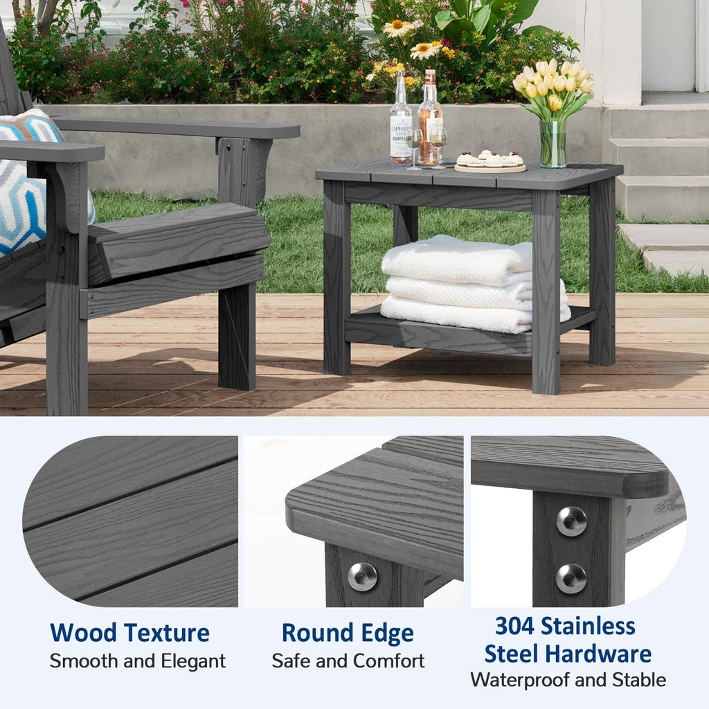 18" Outdoor Side Table, 2-Tier Patio Side Table, Weather Resistant, Easy Assembled, HIPS Adirondack Side Table for Backyard, Pool, Indoor (Lake Blue)