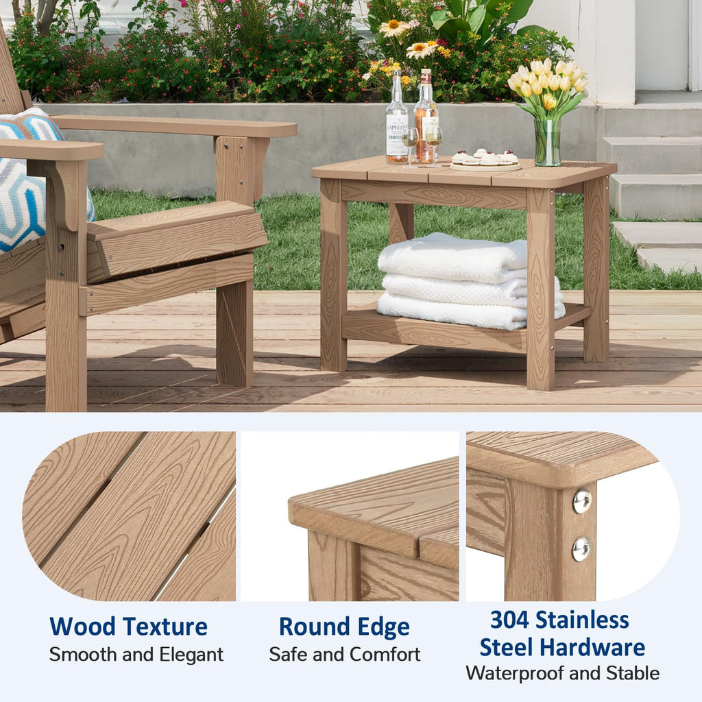 18" Outdoor Side Table, 2-Tier Patio Side Table, Weather Resistant, Easy Assembled, HIPS Adirondack Side Table for Backyard, Pool, Indoor (Lake Blue)