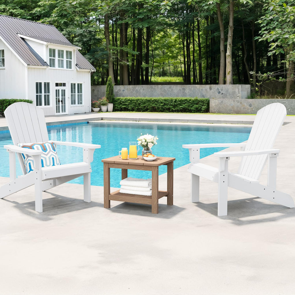 18" Outdoor Side Table, 2-Tier Patio Side Table, Weather Resistant, Easy Assembled, HIPS Adirondack Side Table for Backyard, Pool, Indoor (Lake Blue)
