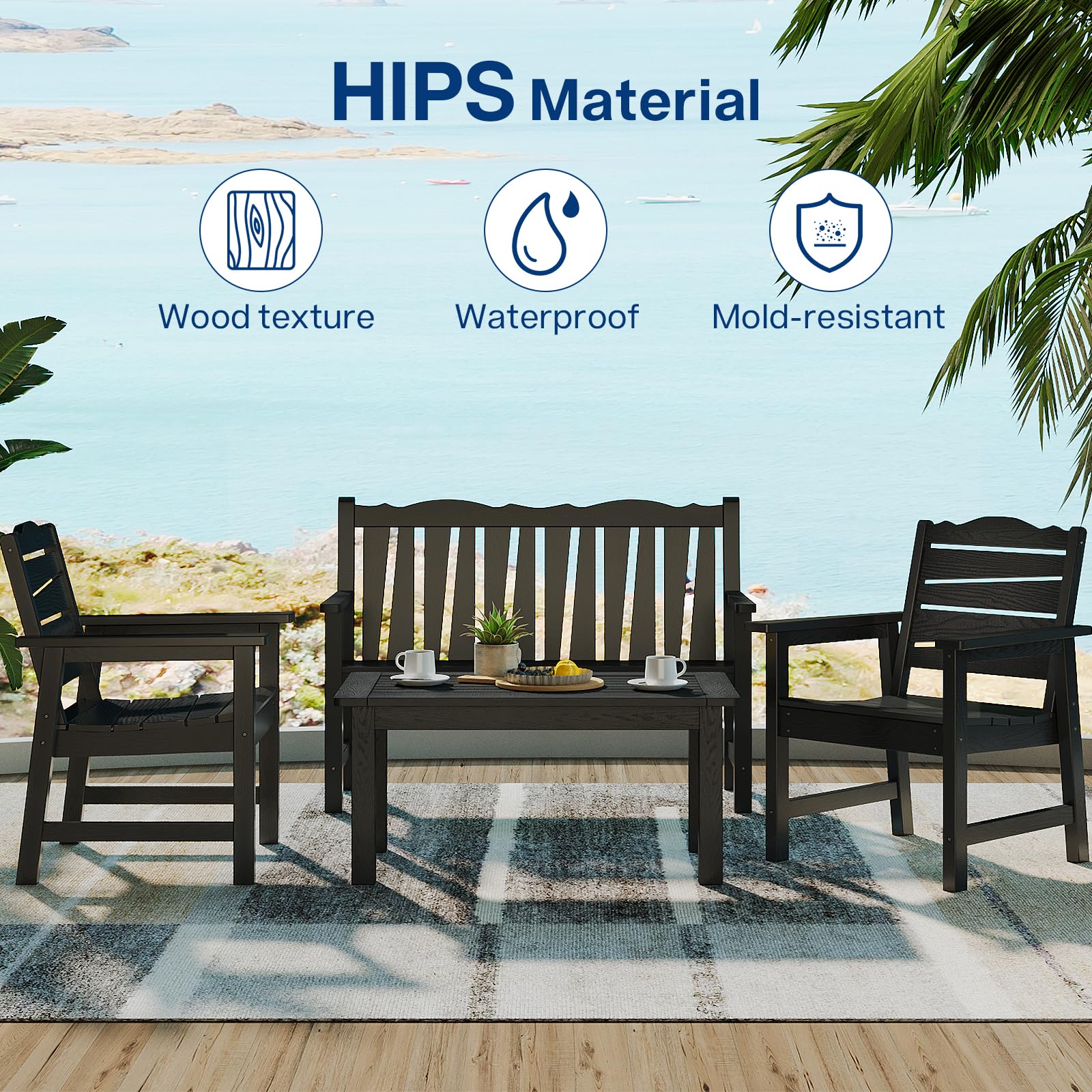 18" Outdoor Side Table, 2-Tier Patio Side Table, Weather Resistant, Easy Assembled, HIPS Adirondack Side Table for Backyard, Pool, Indoor (Lake Blue)